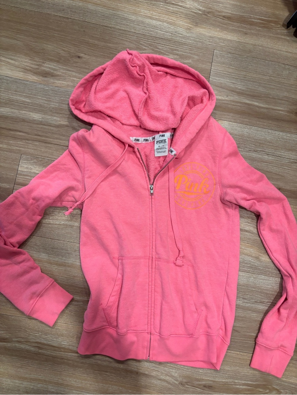 Victoria's Secret PINK Coral Pink Zip Hoodie with Orange Logo